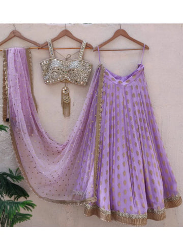 Amazing Lavender Lehenga choli with elegant zari weaving banarasi with embroidery work